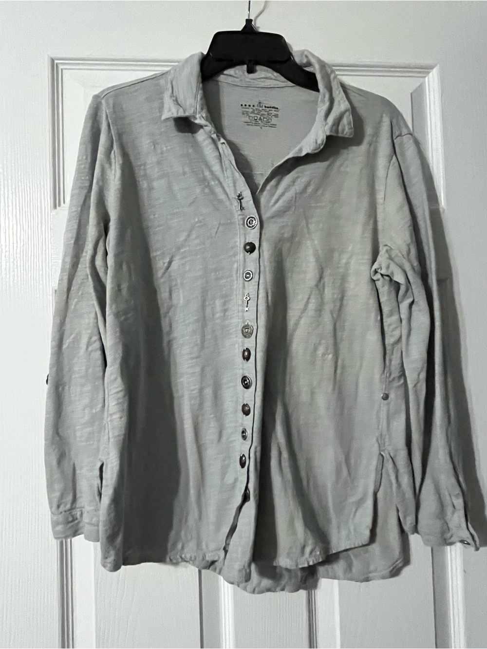 Casual Lightweight Button-Up Jacket - Light Gray Neon Buddha